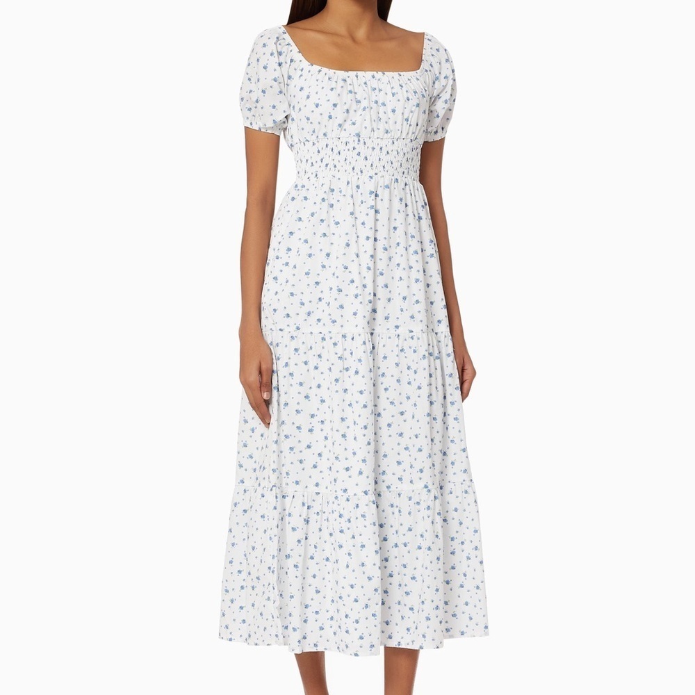 Faithfull the brand Matisse Shirred Floral-Print Cotton-Poplin midi Dress 4 NWT